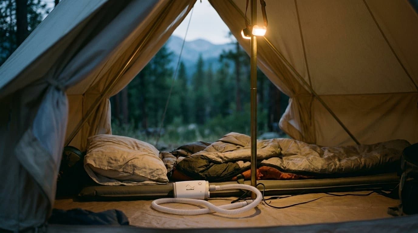 Camping and car camping with CPAP powered by USB-C power bank