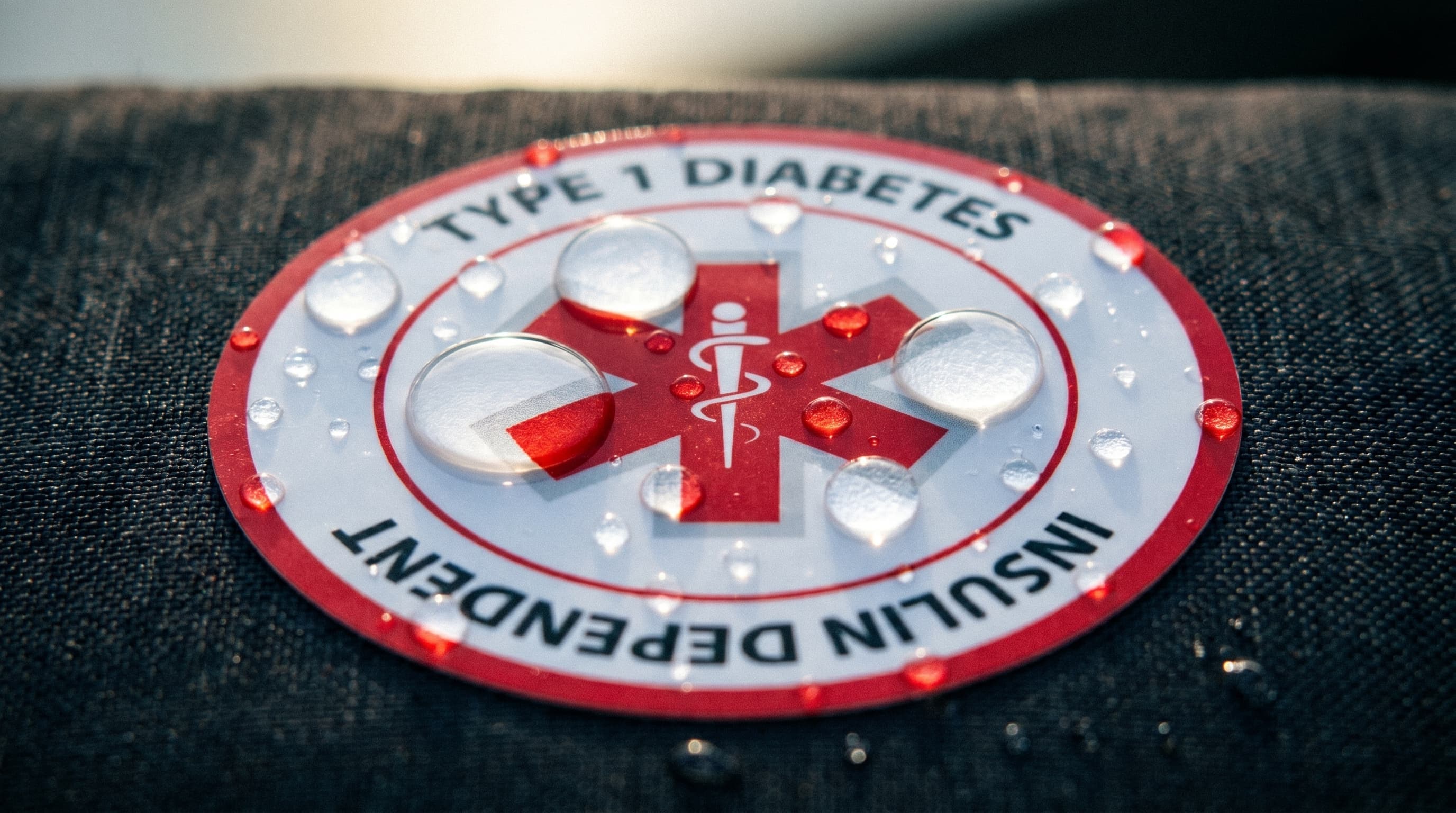 Water beading off the Diabetes sticker — weatherproof vinyl