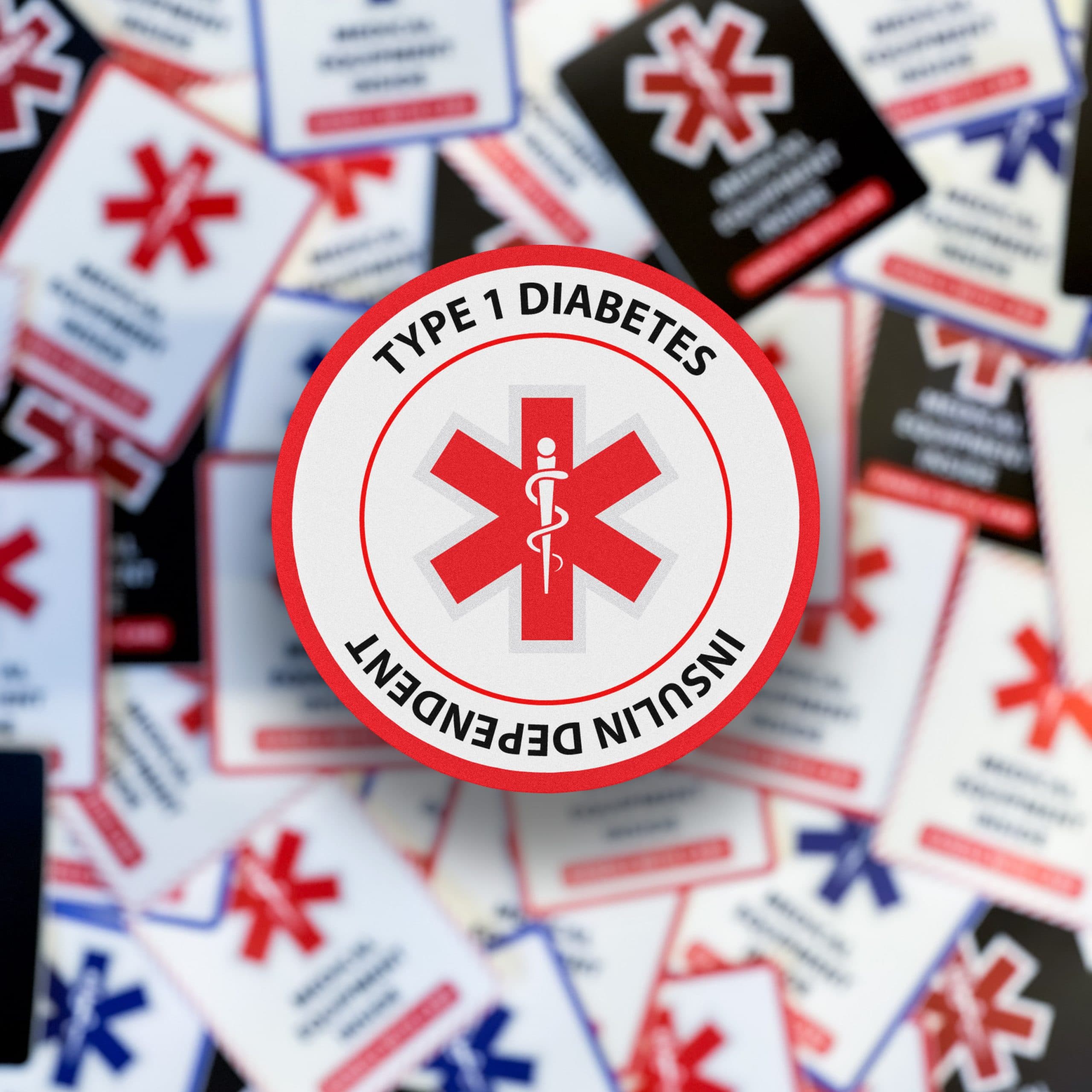 Diabetes ID Sticker applied to travel kit