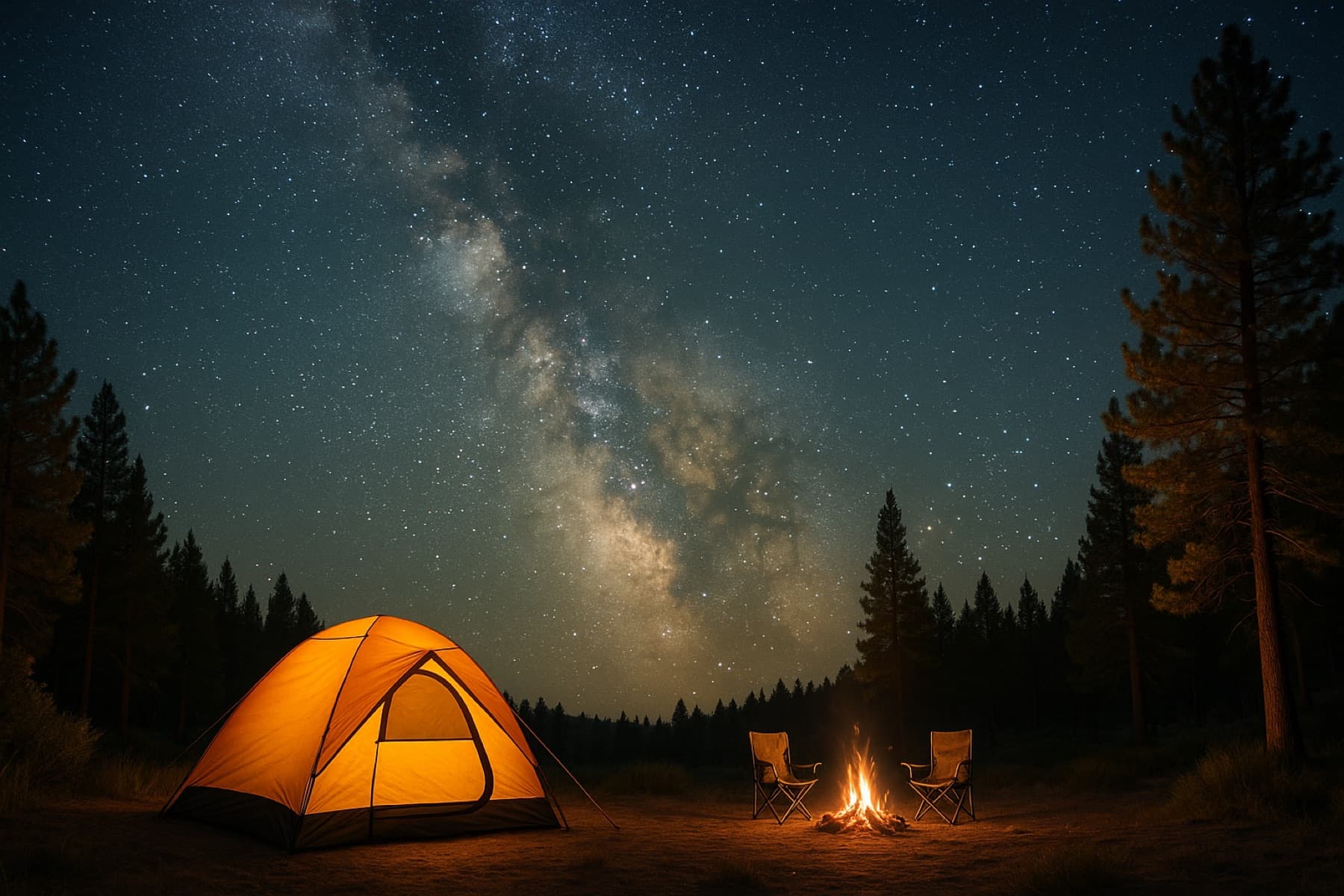 Starry night sky over trees